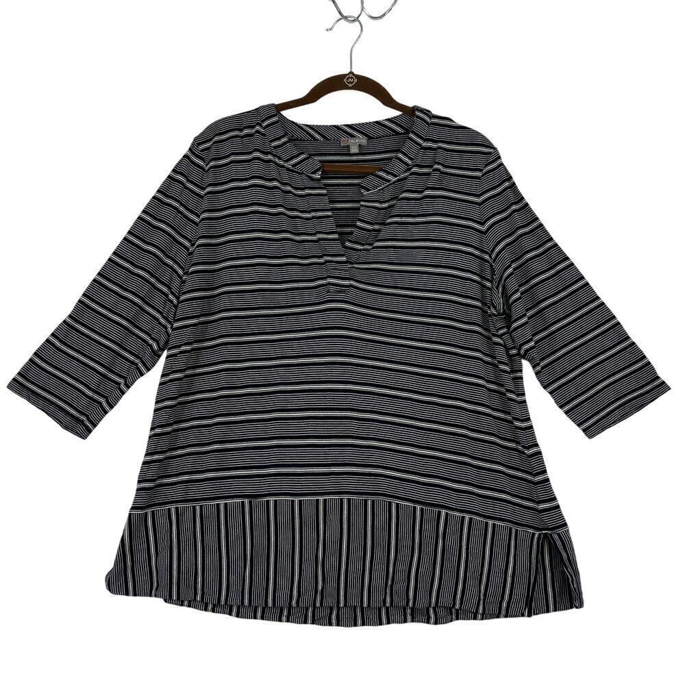 T by Talbots Knit‎ Blouse Top Size 2X Petite Black White Stripe Elbow Sleeve Tee